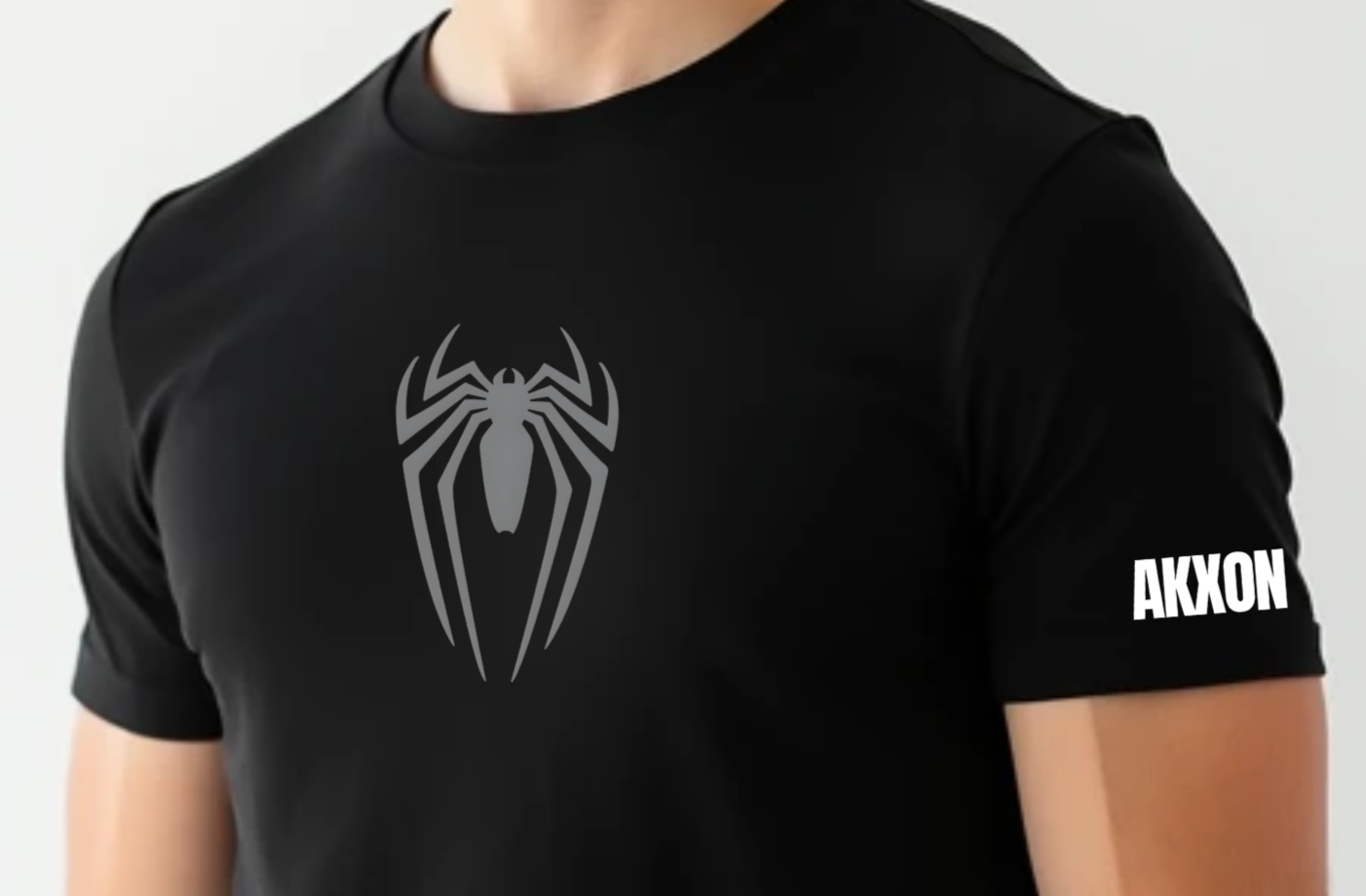 AKXON Spider Symbol Cotton Black T-Shirt for Men - Sleek and Comfortable