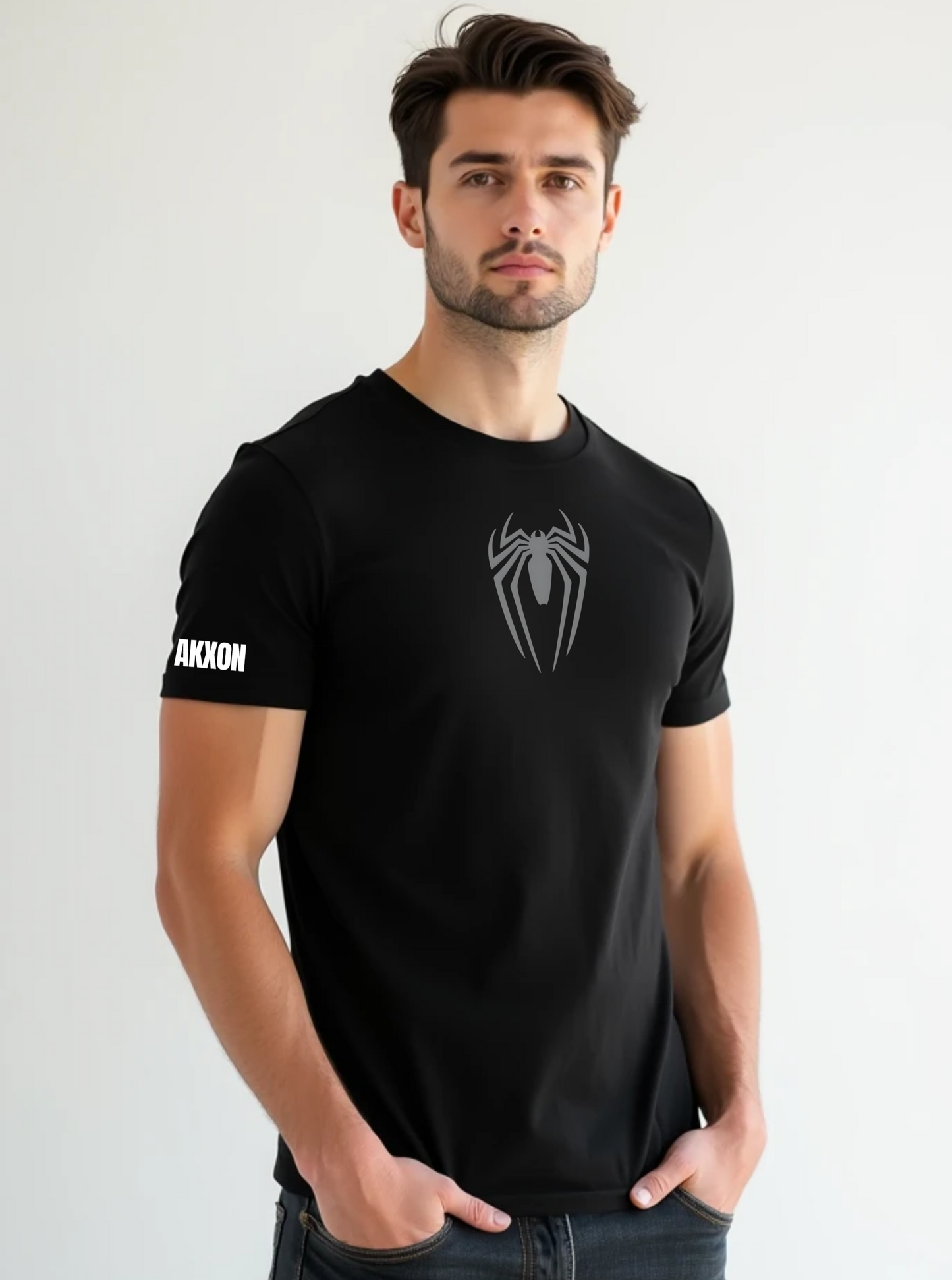 AKXON Spider Symbol Cotton Black T-Shirt for Men - Sleek and Comfortable